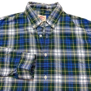 Brooks Brothers Red Fleece Shirt Mens Large Blue Plaid Flannel Button Down